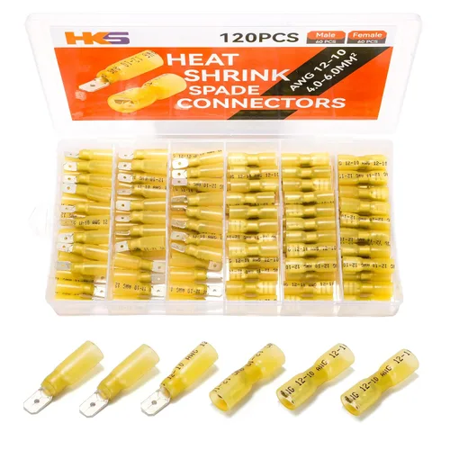 Vista 22 de HKS 100 conectores de pala hembra azul 16-14 AWG – Kit de conectores de cable de desconexión rápida eléctricos termorretráctiles – cobre rojo