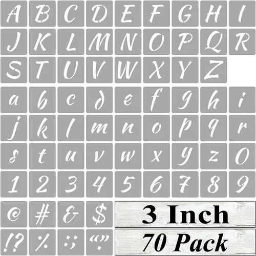 Vista 10 de Plantillas de letras del alfabeto de 1 pulgada para pintar, paquete de 70 plantillas de letras y números con letreros para pintar sobre madera