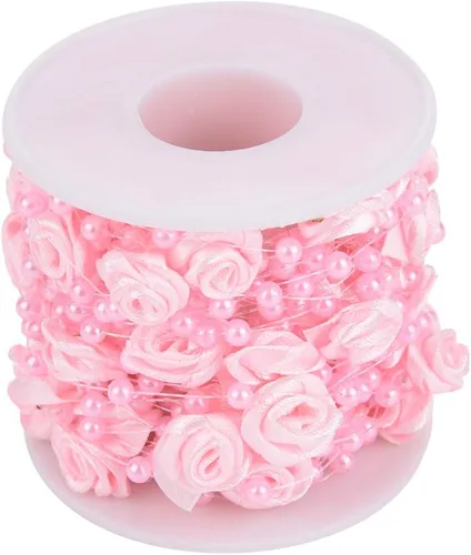 Vista 11 de 32.8 ft/roll Rose Artificial Pearl Wire Beads Garland String Wedding Pearl Bead Garland Cuerda Decoración (Beige)