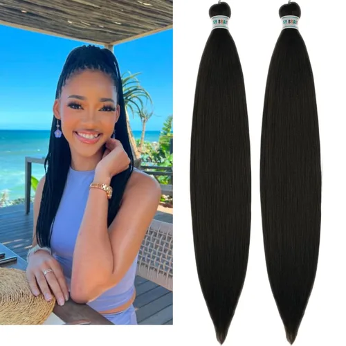 Vista 58 de Cabello trenzado para niños preestirado de 16 pulgadas, color negro para niños, trenzas sin nudos