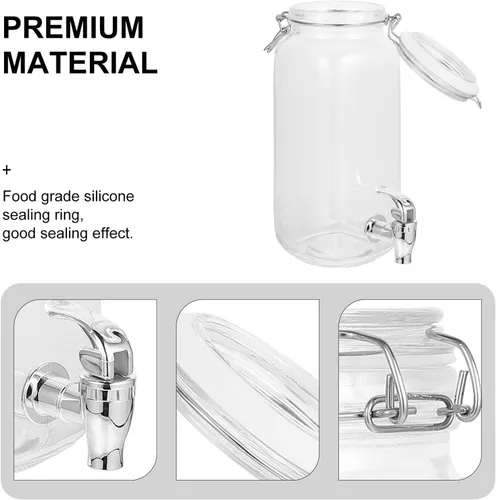 Vista 4 de Luxshiny Dispensador de bebidas con espita frigorífica botella de refrigerador dispensador de bebidas de vidrio con grifo dispensador de bebidas
