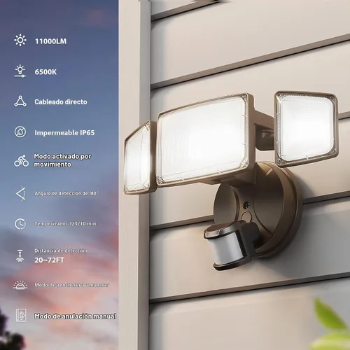 Vista 3 de Onforu Luces LED con sensor de movimiento de 100 W, luz de inundación del anochecer al amanecer, sensor de movimiento al aire libre, luces de Marrón