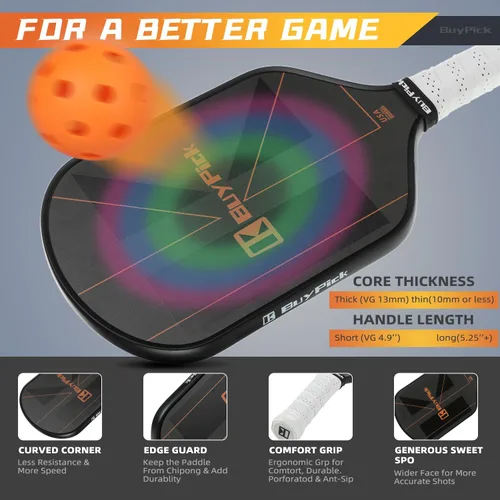Vista 5 de Paleta de pickleball aprobada por USAPA con superficie de fibra de carbono reforzada, raqueta de pickleball de 0.630 in de grosor con agarre