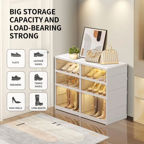 Vista 4 de CIMLORD Zapatero plegable de 3 niveles para armario, 12 pares de estantes de plástico para zapatos, caja de almacenamiento plegable para zapatos