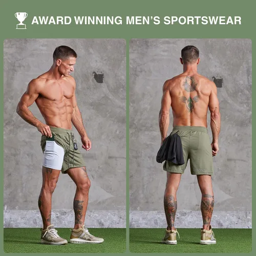Vista 5 de Born Tough Pantalones cortos de entrenamiento de gimnasio para hombre, entrepierna de 7 pulgadas, pantalones cortos de culturismo atléticos