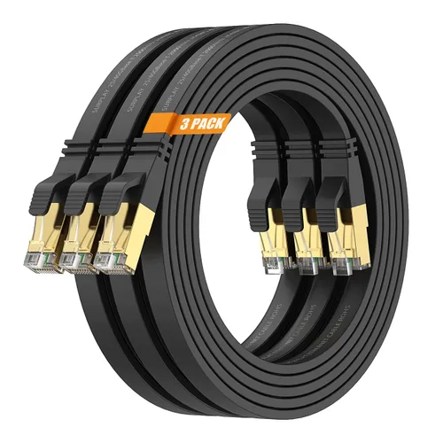 Vista 22 de Cable Ethernet Cat8 de 1.5 pies, 5 unidades, cable de conexión de red de Internet negro de 40 Gbps, RJ45 chapado en oro de alta velocidad doble
