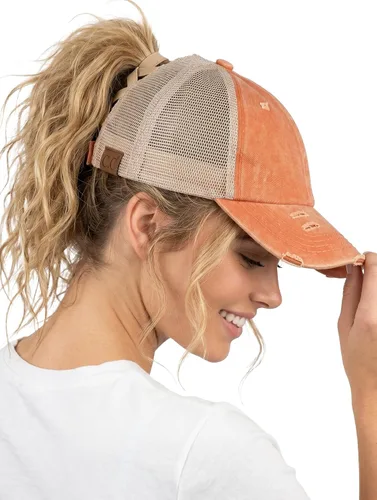 Vista 86 de Funky Junque - Sombrero de cola de caballo para mujer, gorra de béisbol con ajuste ajustable y cola de caballo alta cruzada para uso diario Paquete
