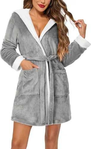 Vista 3 de HOTOUCH Womens Hooded Bathrobe Fleece Robe Super Soft Plush Robe Velour Bathrobe