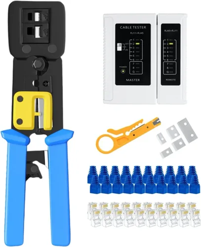 Vista 9 de Kit de herramientas de crimpado RJ45, crimpadora Ethernet de paso, kit de herramientas de crimpado Ethernet profesional, herramienta de crimpado
