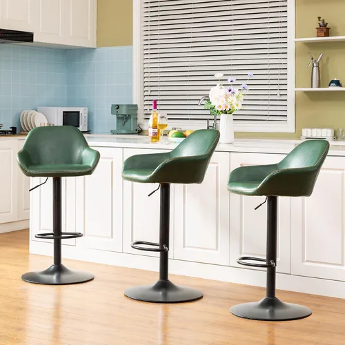 Vista 28 de Glitzhome Taburete de bar giratorio, taburetes de bar ajustables con soporte trasero y reposapiés, silla de bar tapizada de piel sintética