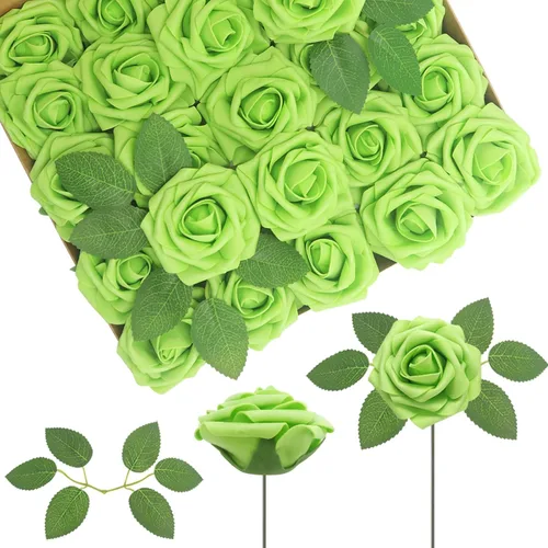 Vista 34 de 25 rosas realistas negras, flores artificiales de espuma de látex con tallos flexibles y 8 hojas para decoración de bodas, hogar y fiestas Negro