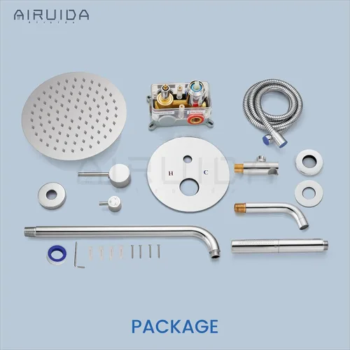 Vista 9 de Airuida Sistema de ducha con boquilla de bañera, cabezal de ducha redondo de 10 pulgadas con 2 funciones, ducha de mano, montaje en pared, juego