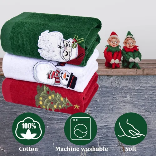 Vista 2 de Toallas de mano navideñas para baño, 16 x 25 pulgadas, paquete de 3 toallas de cocina 100% algodón súper suaves y absorbentes, para vacaciones