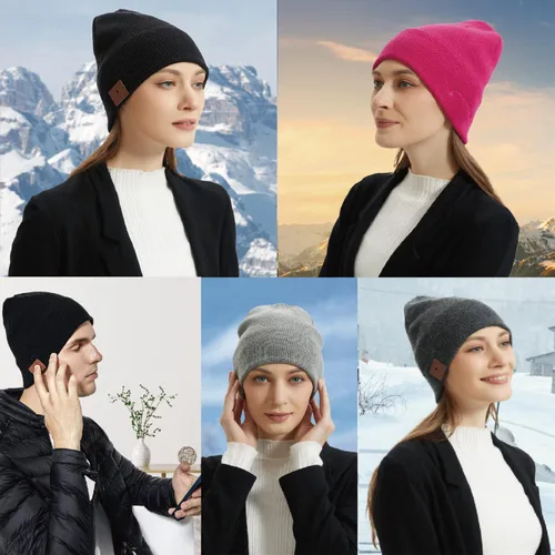 Vista 7 de Merino - Gorro de lana con Bluetooth 5.2, estéreo HD, 30 horas de tiempo de reproducción, micrófono integrado, regalo electrónico de Navidad