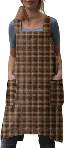 Vista 17 de WROLEM Women's Cross Back Pinafore Apron with Large Pockets Home Kitchen, Restaurant, Coffee house,Cooking Gardening Works