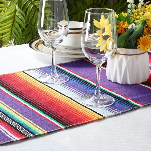 Vista 4 de Tegeme 12 Piezas Caminos de Mesa Mexicanos 14 x 84 Pulgadas Camino de Mesa Mexicano Serape Manta Decorativa con Flecos de Algodón Decoración