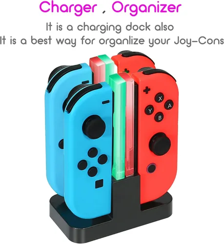 Vista 3 de Power Dock - Switch Joycon cargador de controlador, base de carga 4 en 1 para controlador Nintendo, estación de carga rápida, cable de carga USB C