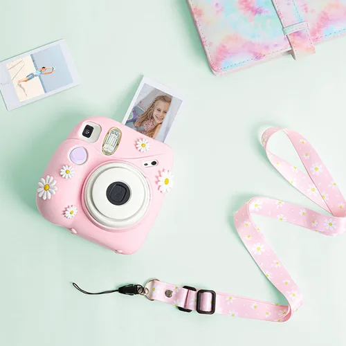 Vista 5 de Funda de silicona para Fujifilm Instax Mini 7+7 Plus piel de cámara instantánea, funda protectora con correa de hombro ajustable