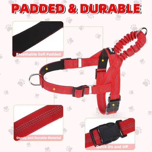 Vista 5 de PUPTECK Arnés sin tirones para perro de tamaño mediano, ajustable con chaleco reflectante para mascotas con asa de bungee, a prueba de escapes y sin