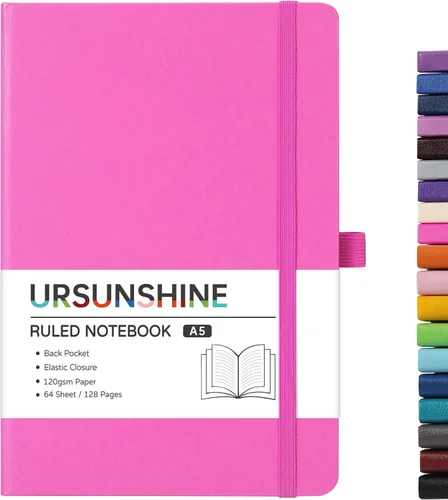 Vista 31 de Cuaderno punteado, diario, 5.3 x 8.26 pulgadas, tapa dura, prémium, papel grueso, doble espiral, bandas, cuero negro sintético, lazo para bolígrafo