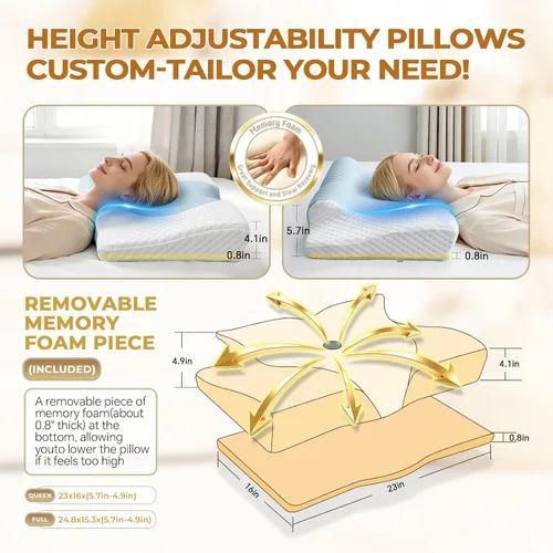 Vista 2 de Almohada cervical para el cuello para aliviar el dolor, almohada ergonómica para dormir de lado, almohada de apnea del sueño, almohada ortopédica
