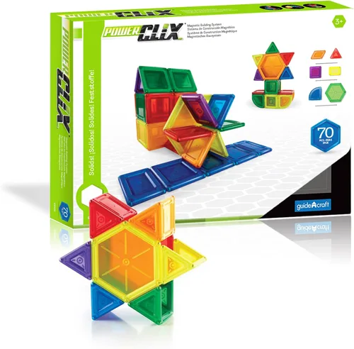 Vista 11 de Guidecraft PowerClix - Juego de bloques de construcción magnéticos sólidos, 44 piezas de azulejos magnéticos, juguete educativo de construcción