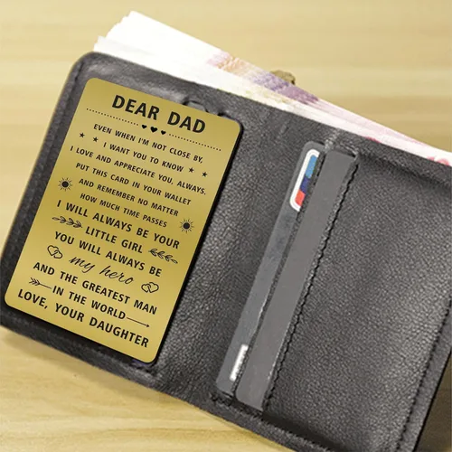 Vista 3 de SOUSYOKYO Tarjeta de regalo para el día del padre de parte de la hija, tarjeta de latón personalizada para papá para hombres cosas significativas