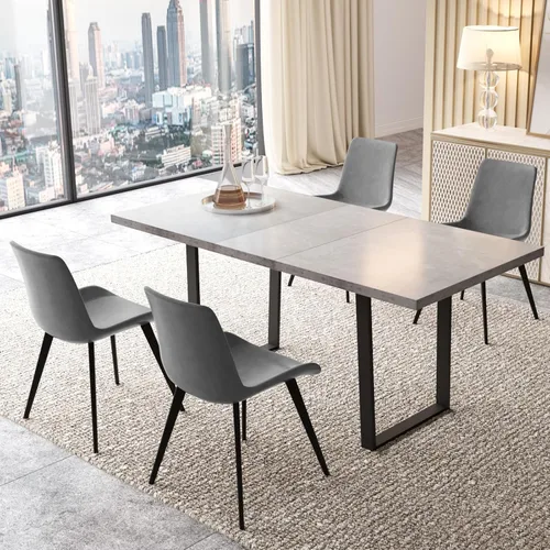 Vista 14 de ZckyCine Conjunto moderno de mesa de comedor de 5 piezas con mesa rectangular de madera y 4 sillas tapizadas en cuero, capacidad para 4 personas