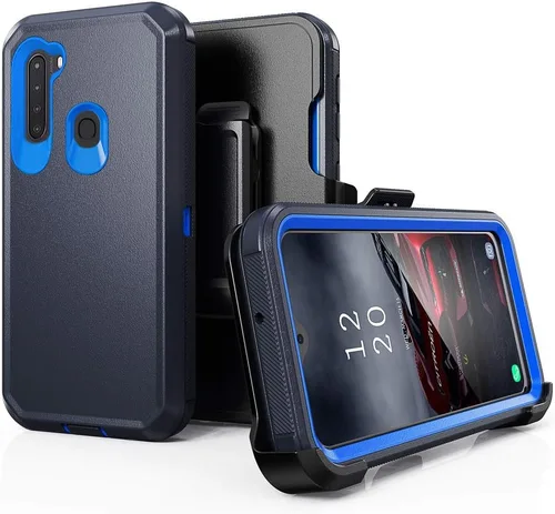 Vista 8 de Funda para teléfono Samsung Galaxy A21, resistente y resistente a prueba de golpes, funda protectora con clip para cinturón para Samsung A21 (negro)