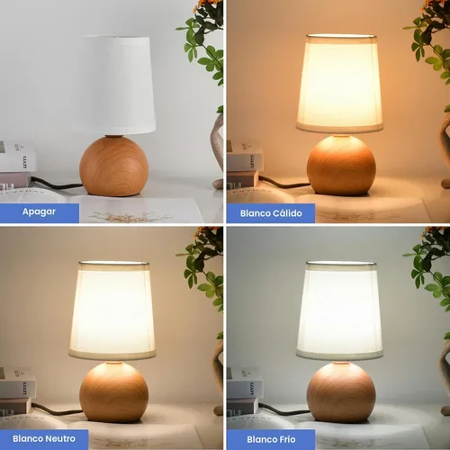 Vista 4 de Lámpara de mesa moderna de cabecera, lámpara de cabecera pequeña, lámpara de mesita de noche para dormitorio con pantalla de tela y acabado
