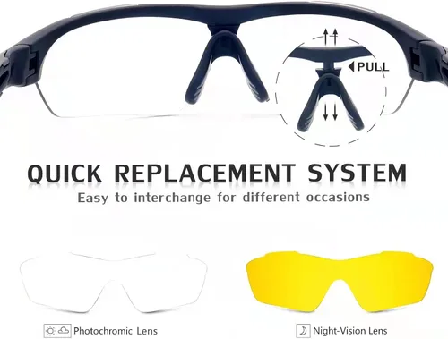 Vista 4 de UKNOW Lentes de sol fotocromáticos para hombres y mujeres, lentes de transición con lente de visión nocturna, gafas de sol deportivas para ciclismo