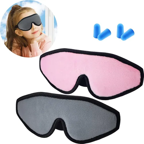 Vista 9 de 2 Piezas Máscara de Dormir 3D para Niños de Espuma Viscoelástica Contorneada para los Ojos, Cubierta de Ojos para Dormir de Viaje con Correa