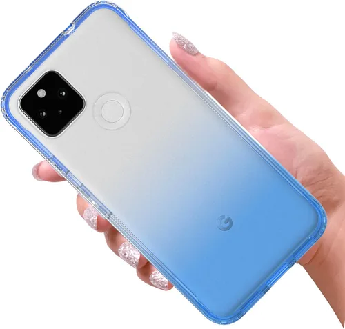 Vista 4 de Funda para Google Pixel 5a 5G con protector de pantalla integrado (no para Google Pixel 5), Rosebono Hybrid Gradient Transparente Suave TPU Clear