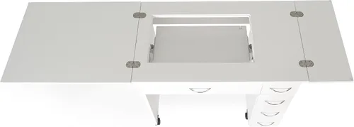 Vista 3 de Arrow - Muebles de costura clásicos Alice - Armario de costura compacto de tamaño mediano con elevación hidráulica de máquina, cajones, hojas