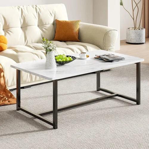 Vista 9 de Mesa de centro para sala de estar, mesas centrales rectangulares modernas para espacios pequeños, muebles industriales, mesas auxiliares de sofá