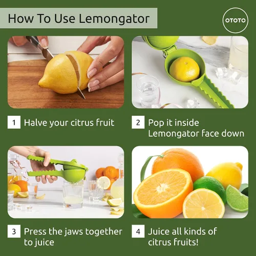 Vista 8 de OTOTO Lemongator Exprimidor de Limón Manual - Exprimidor de Limón Fácil de Sostener Manual para Limón, Lima, Naranjas - Libre de BPA, Apto