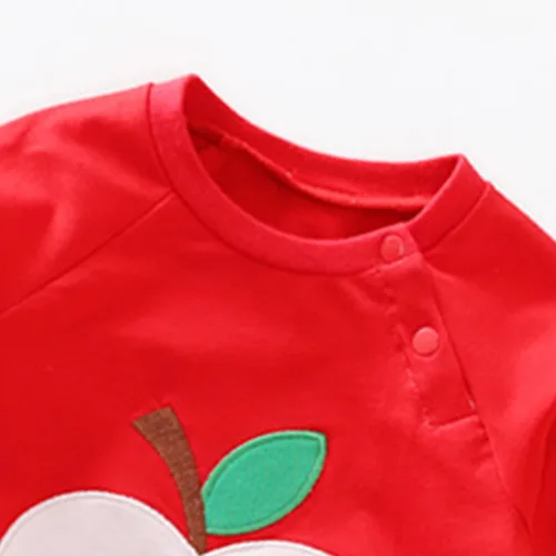 Vista 3 de Bebé recién nacido Niñas Algodón Manga Larga Triángulo Mono Dibujos Animados Apple Imprimir Peleles Trajes Infantiles Botones Mamel