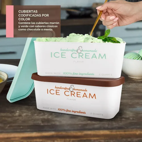 Vista 5 de Recipientes para helados con tapas herméticas de silicona (paquete de 2) de 2 cuartos de galón cada uno, recipientes reutilizables para congeladores