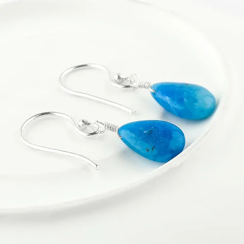 Vista 93 de Aretes de aro de cristal afganita natural Piedras afganas de alto grado Aretes chapados en plata Gota lisa Joyas de piedras preciosas hechas