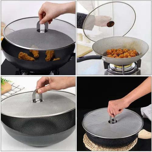 Vista 4 de 3pcs Stainless Steel Fry Pan Splatter Screen, Fine Mesh Oil Guard