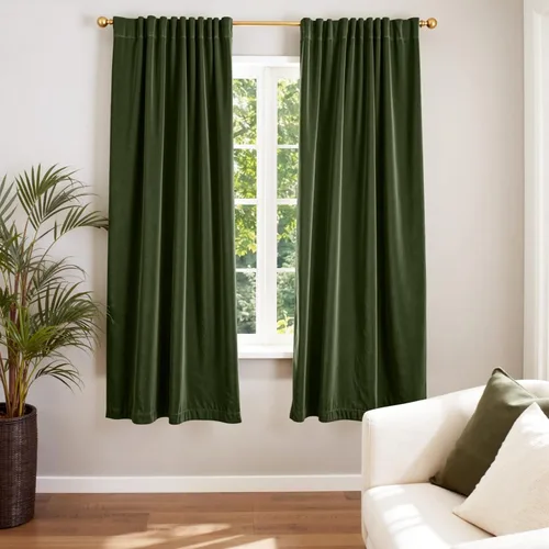 Vista 86 de Lazzzy Cortinas opacas de terciopelo beige de 84 pulgadas de largo con aislamiento térmico para oscurecer la habitación, cortinas forradas de lujo