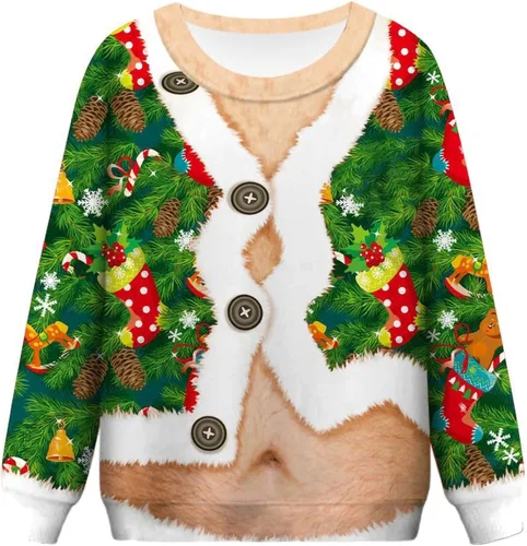 Vista 4 de Sudaderas navideñas para mujer, sudaderas de Navidad unisex divertidas con cuello redondo