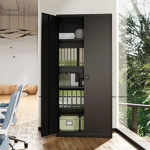 Vista 6 de MIIIKO Gabinete de Metal para Almacenamiento, Gabinete de Almacenamiento de Acero Alto con Puerta con Cerradura y 5 Estantes, Organizador de Negro