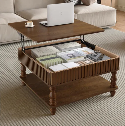 Vista 21 de Mesa de Centro con Tapa Elevable Mesas de Centro Cuadradas para Muebles de Sala de Estar Acanalada Pequeña con Gran Centro de Almacenamiento Oculto