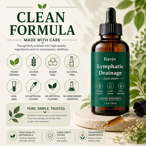 Vista 5 de Elavyn Lymphatic Drainage Drops, Herbal Liquid Blend with Astragalus Root, Red Clover, Echinacea & Burdock Root, 2 fl oz