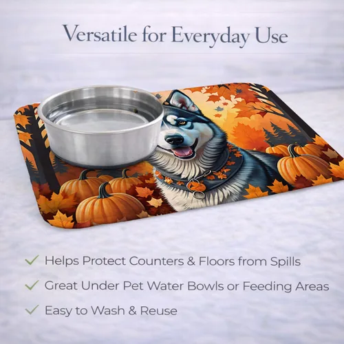 Vista 5 de Caroline's Treasures DAC1074DDM - Tapete de secado de platos de otoño siberiano Husky absorbente, tapete para secar platos para encimera de cocina
