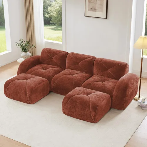 Vista 35 de Sofás modulares modulares de 110.6 pulgadas para sala de estar, sofá moderno de terciopelo sin hueso, no requiere montaje, cómodo sofá sin hueso