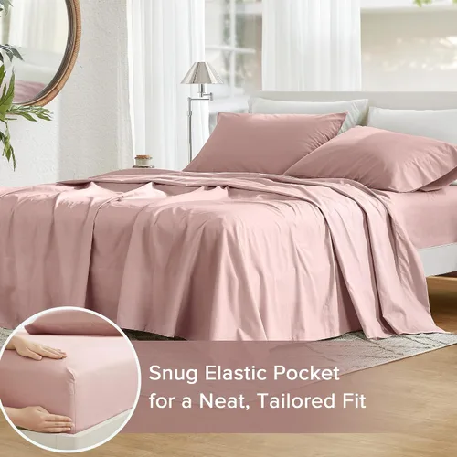 Vista 81 de Comfort Spaces Sábanas 100% algodón tamaño King, transpirables y ultra suaves, sábanas de algodón naturalmente fresco con bolsillo elástico de 14