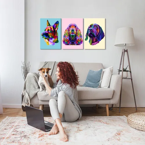Vista 2 de 3 Piezas Arte de Pared de Perro Decoración de Pared de Perro Pastor Alemán Lienzo Arte de Pared Cocker Spaniel Decoración de Perro Arte de Pared