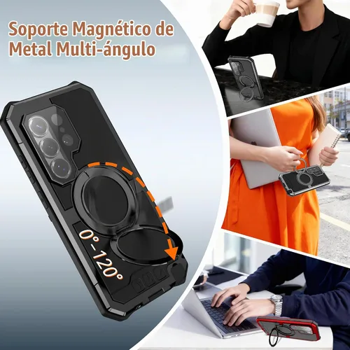 Vista 5 de Simicoo Samsung S26 Ultra - Funda militar resistente de metal resistente [compatible con MagSafe] con soporte de anillo magnético 360°, cubierta